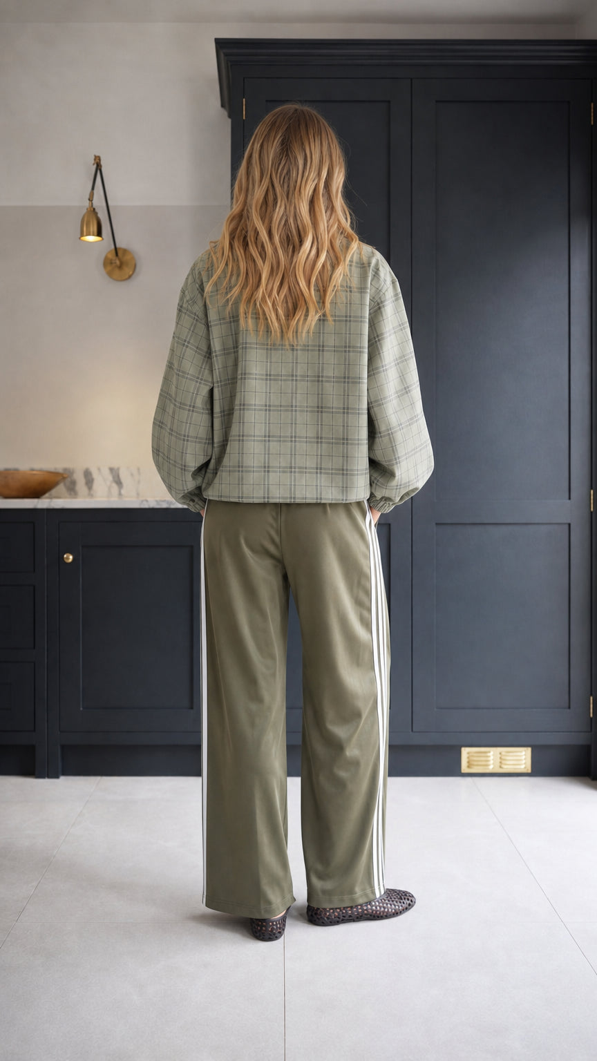 Sage green check casual blouson jacket back view