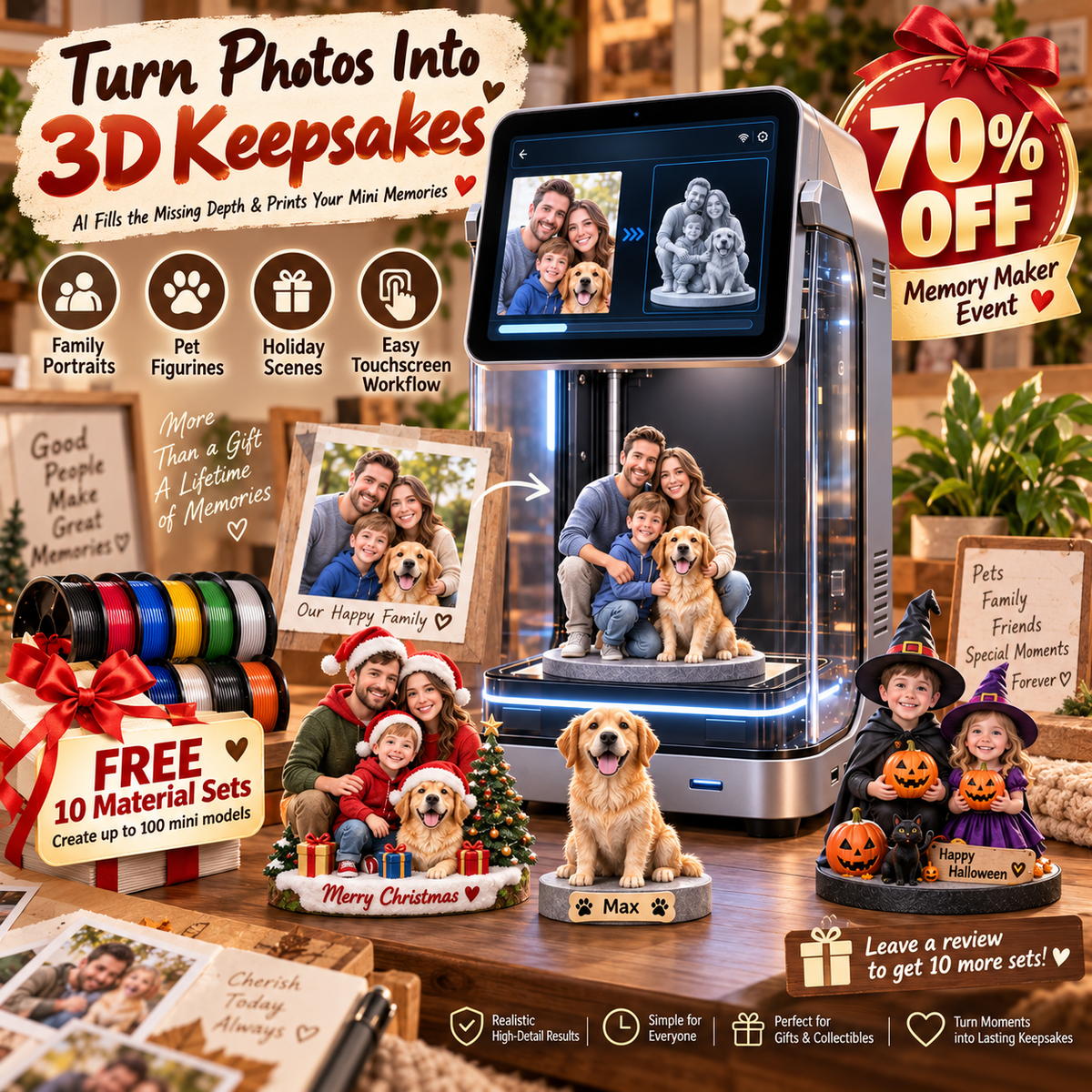 📸✨ AI Photo-to-3D Memory Printer – Create Family, Pet & Holiday 3D Keepsakes Automatically 🖨️